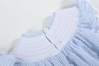 Light Blue Seersucker Easter Bunny Smocked Flutter Romper