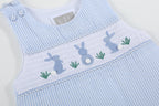 Light Blue Seersucker Easter Bunny Smocked Overalls