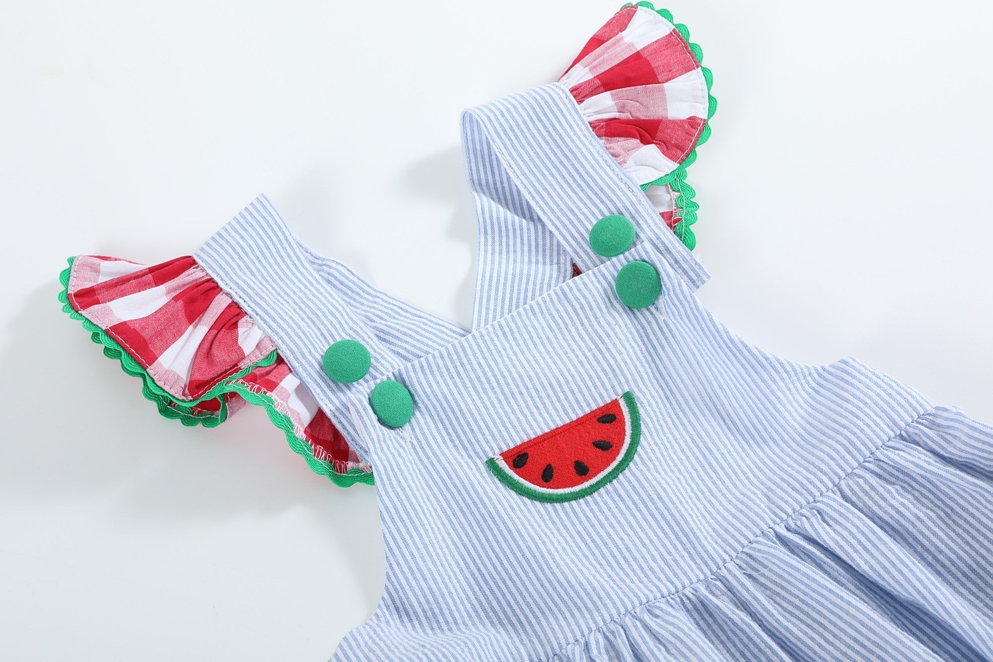 Light Blue Seersucker Watermelon Ruffle Romper - Blissfully Lavender BoutiqueLil Cactus