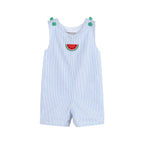Light Blue Seersucker Watermelon Shortalls