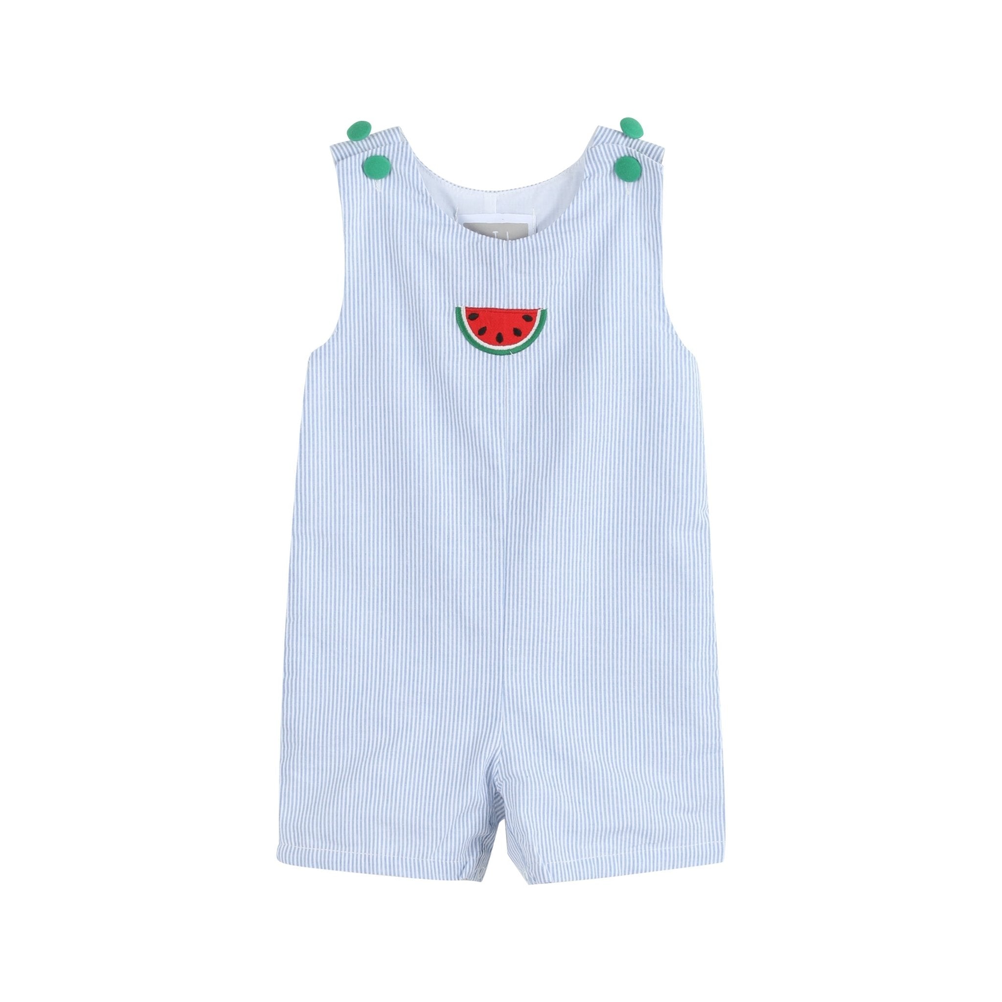 Light Blue Seersucker Watermelon Shortalls