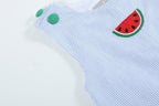 Light Blue Seersucker Watermelon Shortalls