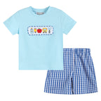 Light Blue Smocked School Shirt and Shorts Set - Blissfully Lavender BoutiqueLil Cactus