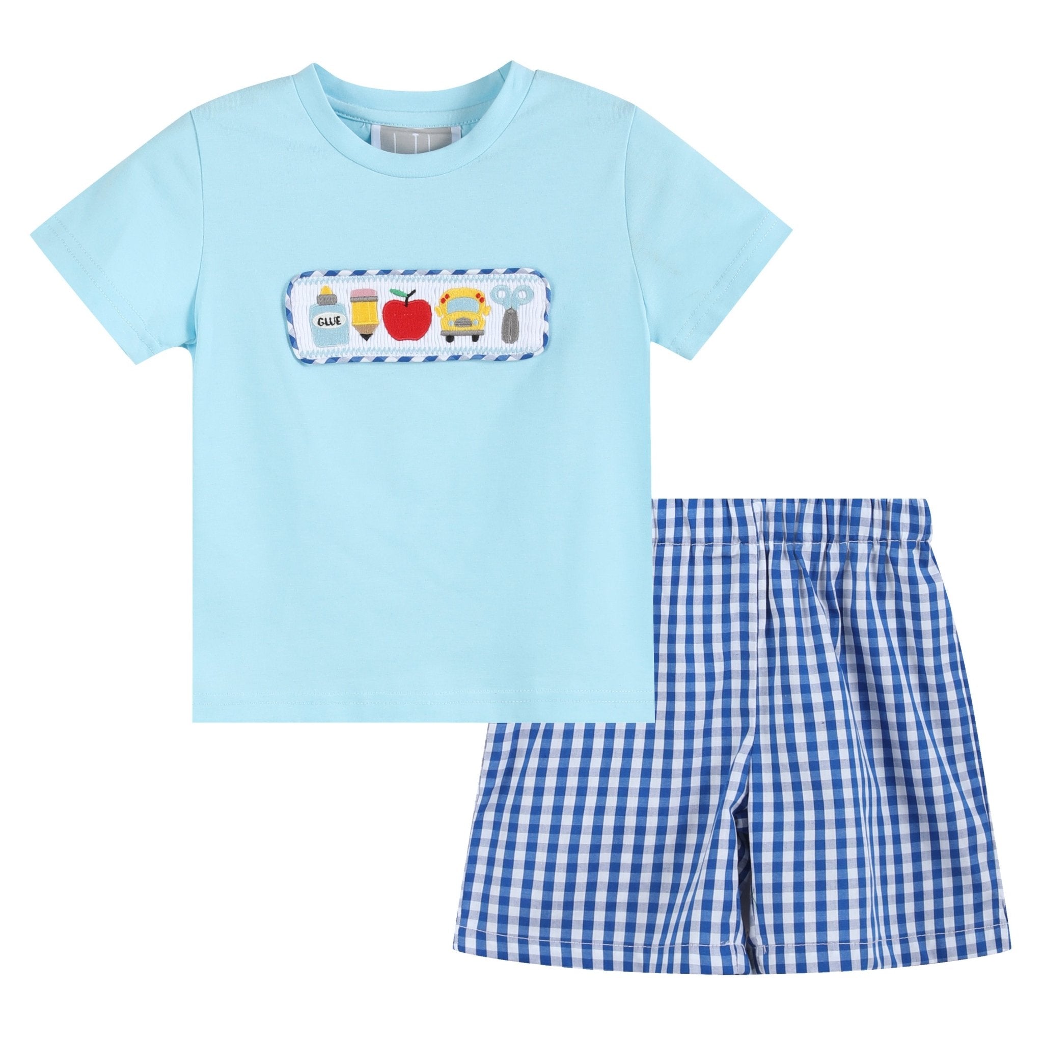 Light Blue Smocked School Shirt and Shorts Set - Blissfully Lavender BoutiqueLil Cactus