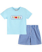 Light Blue Smocked School Shirt and Shorts Set