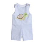 Light Blue Stripe Turtle Appliqué Shortalls