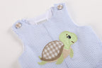 Light Blue Stripe Turtle Appliqué Shortalls
