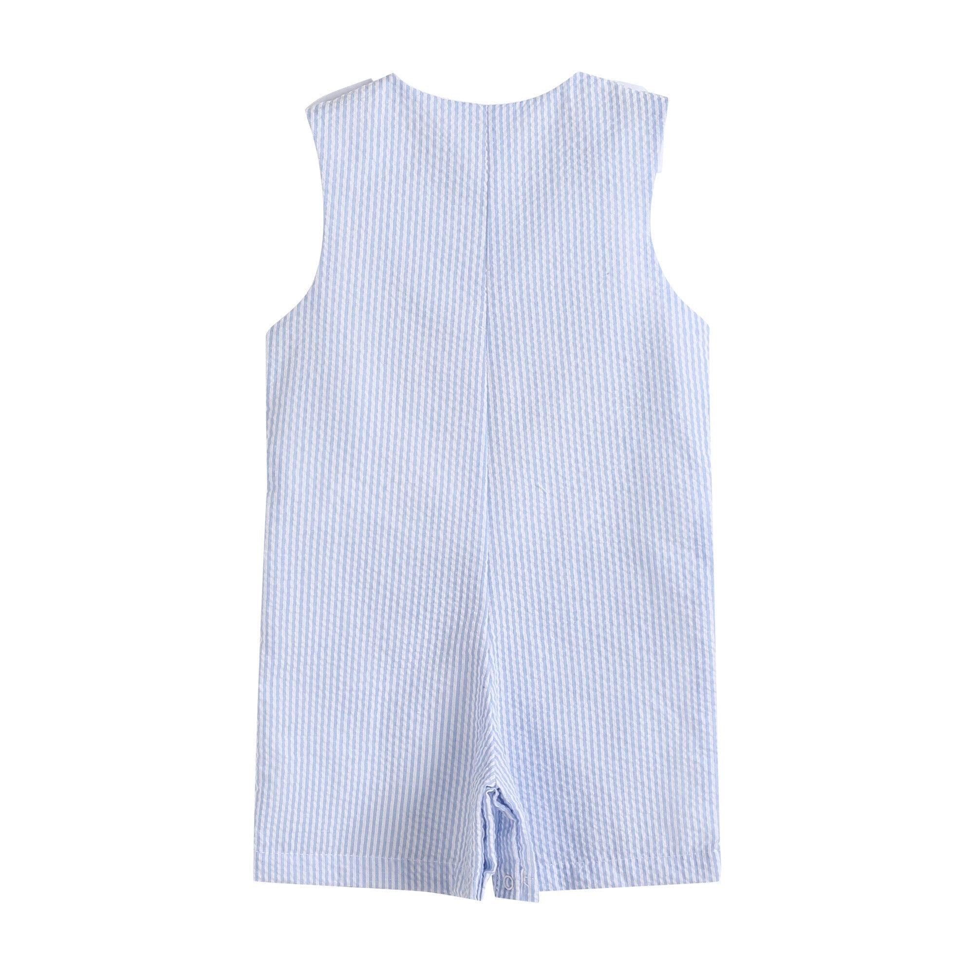 Light Blue Stripe Turtle Appliqué Shortalls