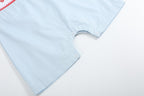Light Blue USA Flag Smocked Shortalls