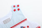 Light Blue USA Flag Smocked Shortalls