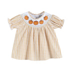 Light Brown Gingham Pumpkin Vine Dress and Bloomer Set