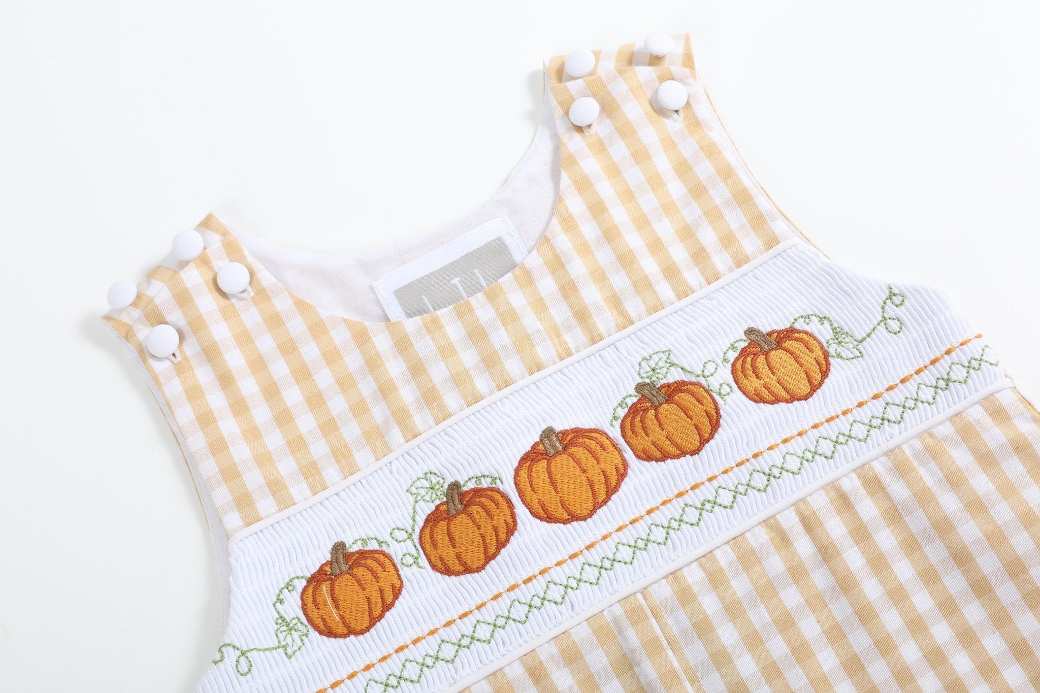 Light Brown Gingham Pumpkin Vine Overalls