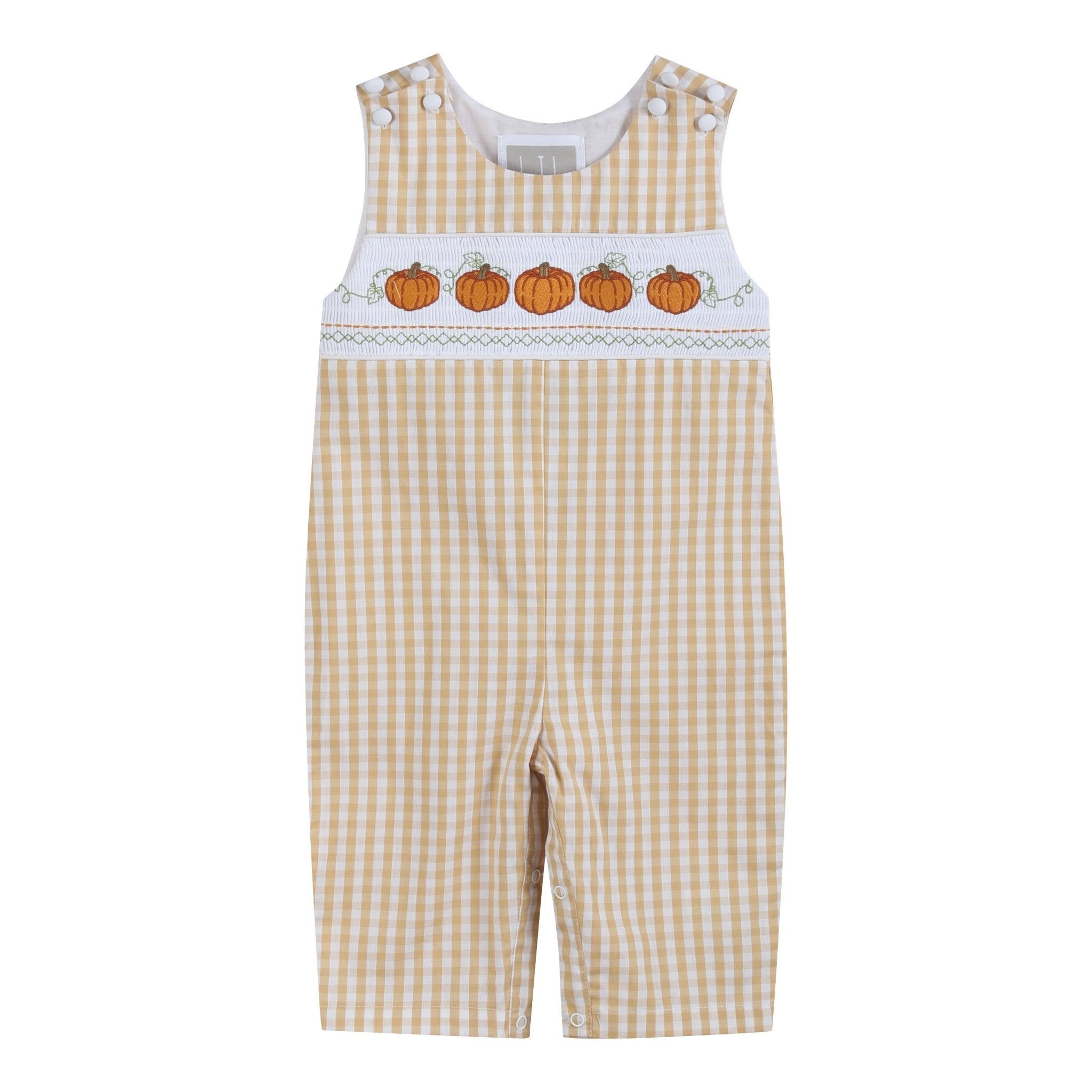 Light Brown Gingham Pumpkin Vine Overalls