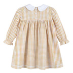 Light Brown Gingham Pumpkin Vine Ruffle Dress