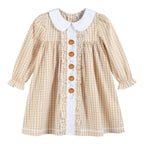 Light Brown Gingham Pumpkin Vine Ruffle Dress