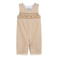 Light Brown Pinstripe Pumpkin Smocked Overalls