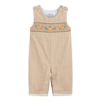 Light Brown Pinstripe Pumpkin Smocked Overalls