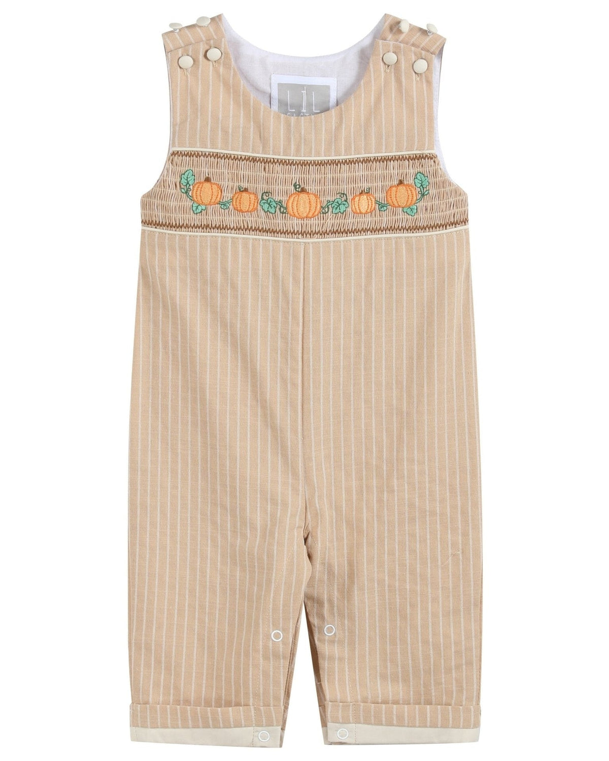 Light Brown Pinstripe Pumpkin Smocked Longall