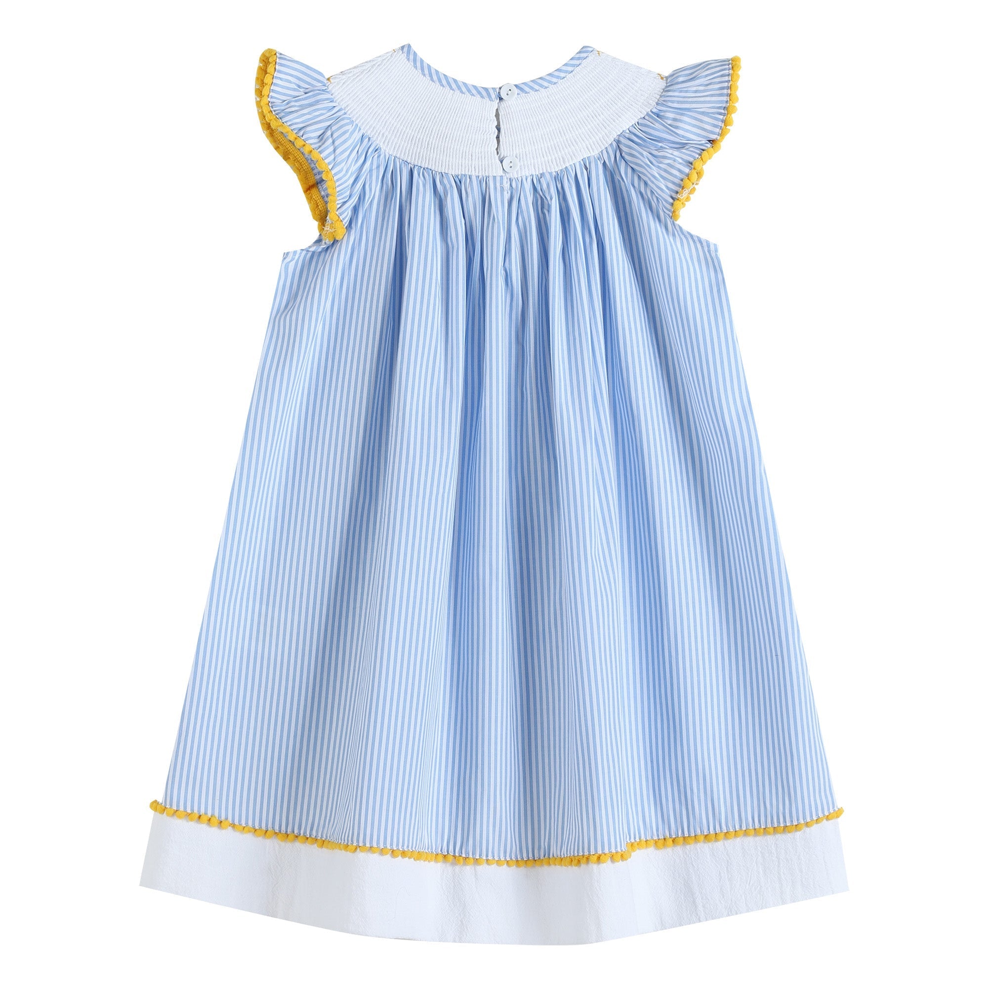 Light Blue Striped Lemon Smocked Bishop Dress