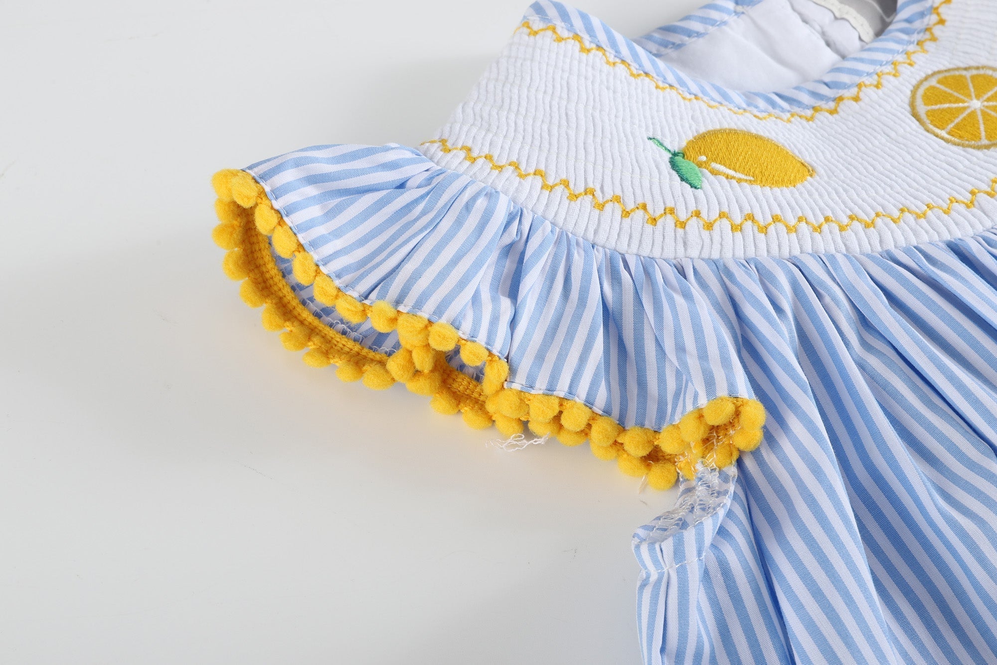 Light Blue Striped Lemon Smocked Bishop Dress
