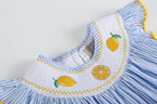 Light Blue Striped Lemon Smocked Bishop Dress
