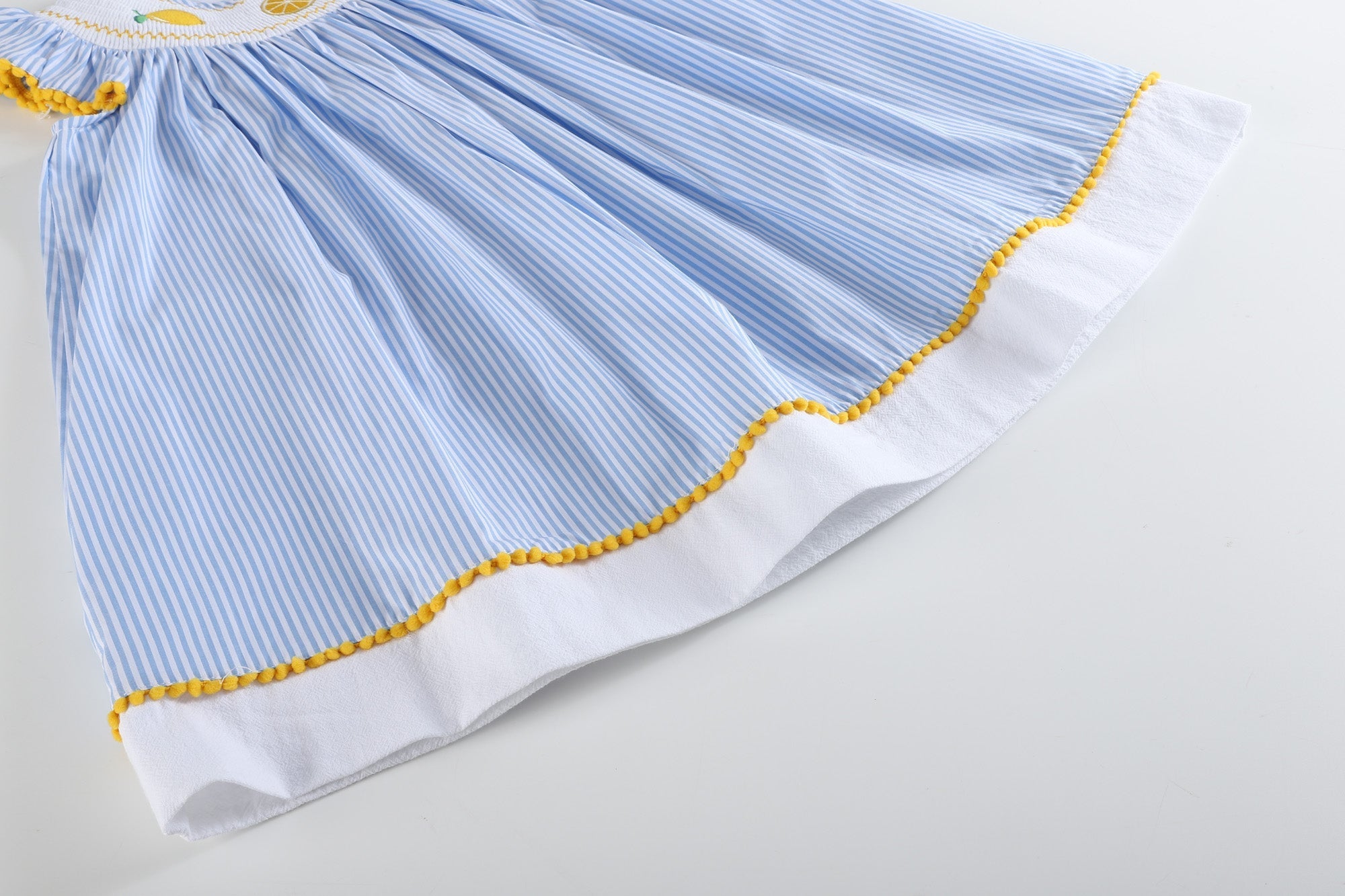 Light Blue Striped Lemon Smocked Bishop Dress