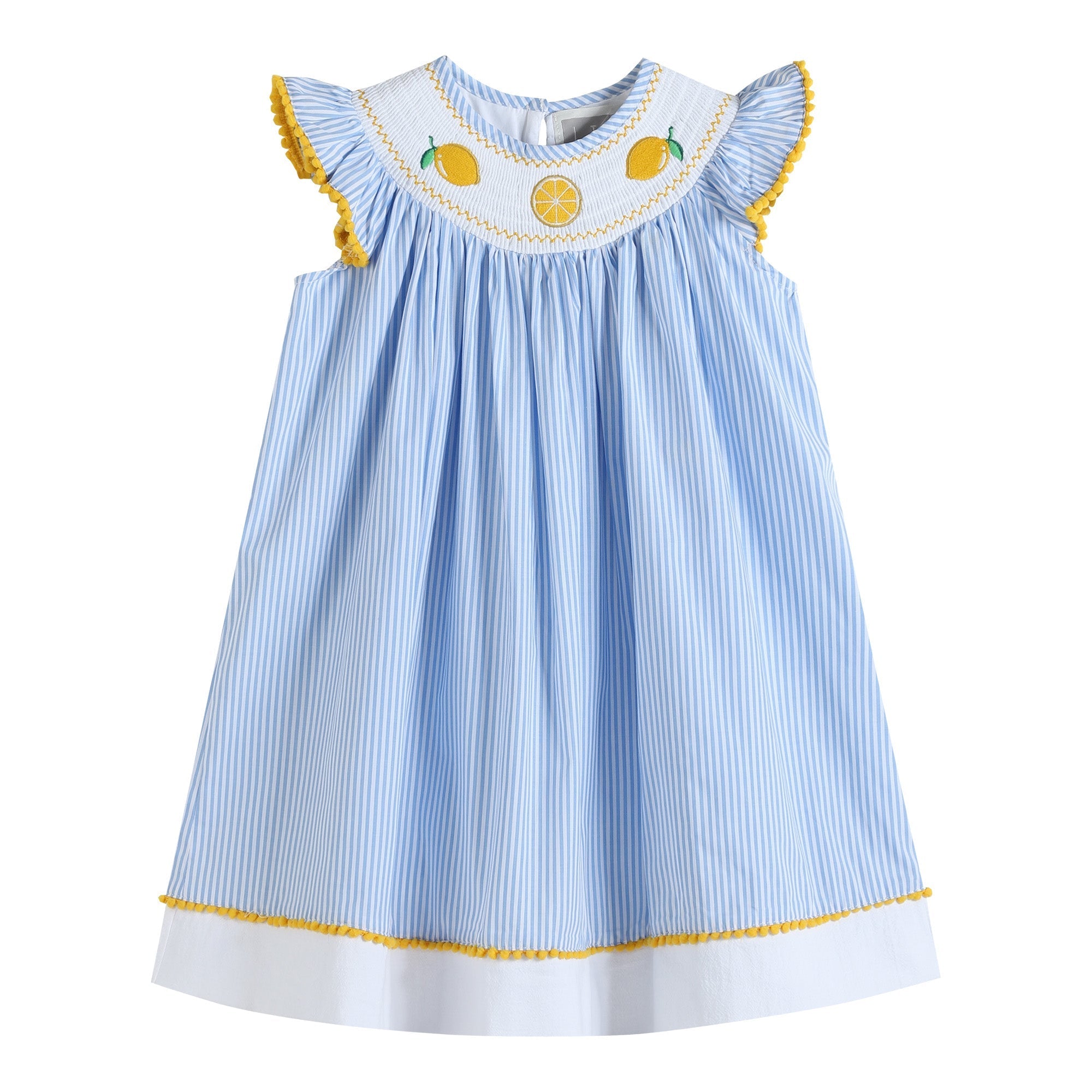 Light Blue Striped Lemon Smocked Bishop Dress