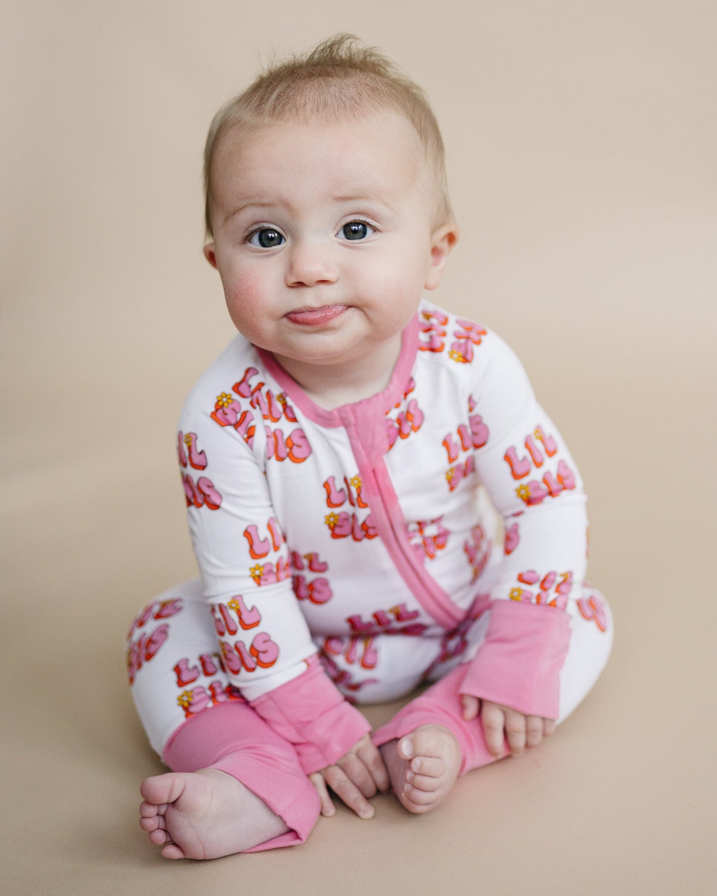 Baby Girl Lil Sis Bamboo Zip Pajama Romper