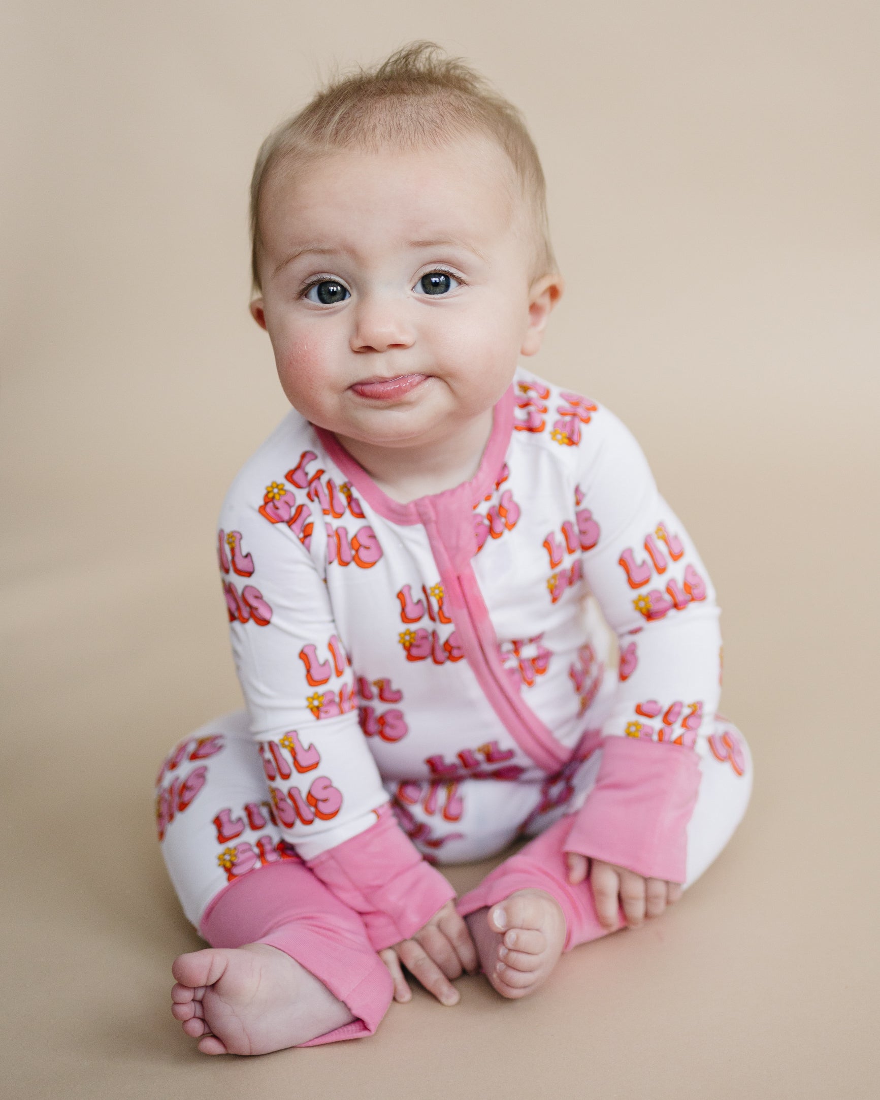 Baby Girl Lil Sis Bamboo Zip Pajama Romper
