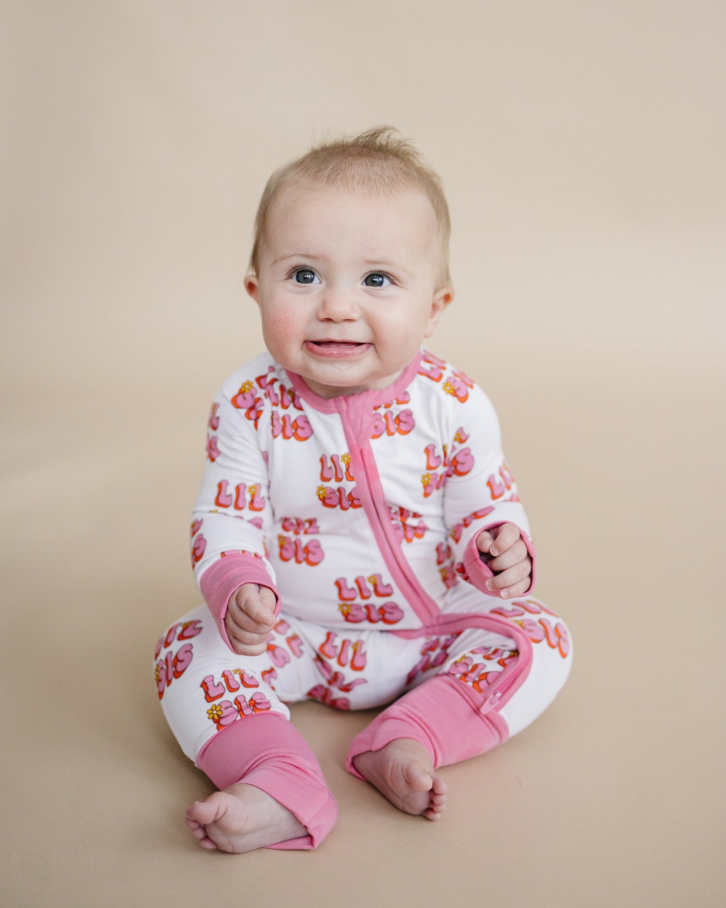Baby Girl Lil Sis Bamboo Zip Pajama Romper