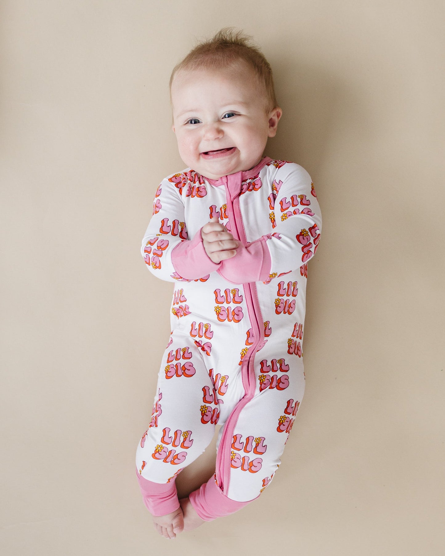 Baby Girl Lil Sis Bamboo Zip Pajama Romper