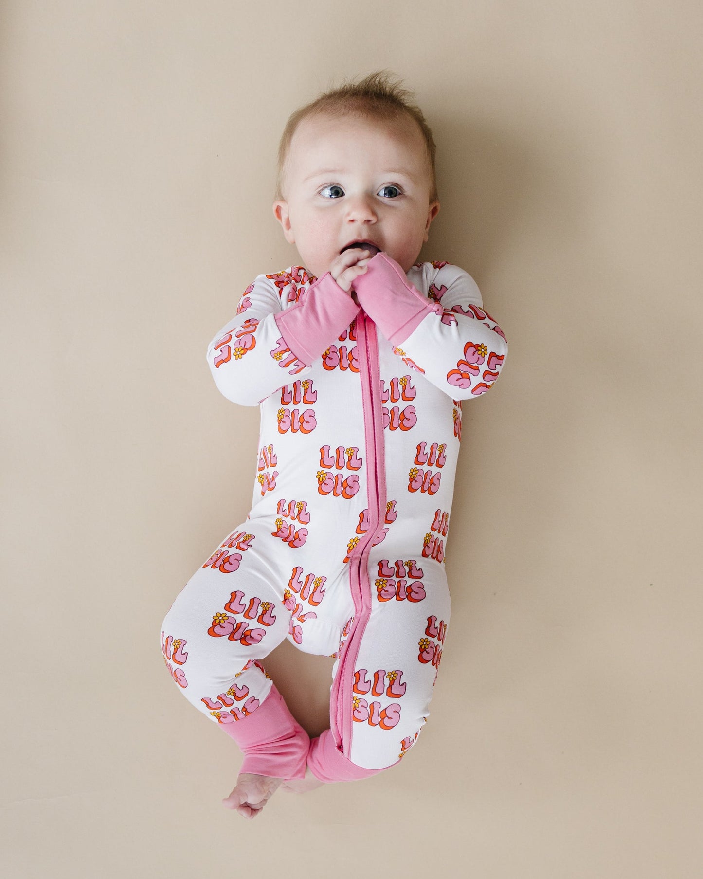 Baby Girl Lil Sis Bamboo Zip Pajama Romper