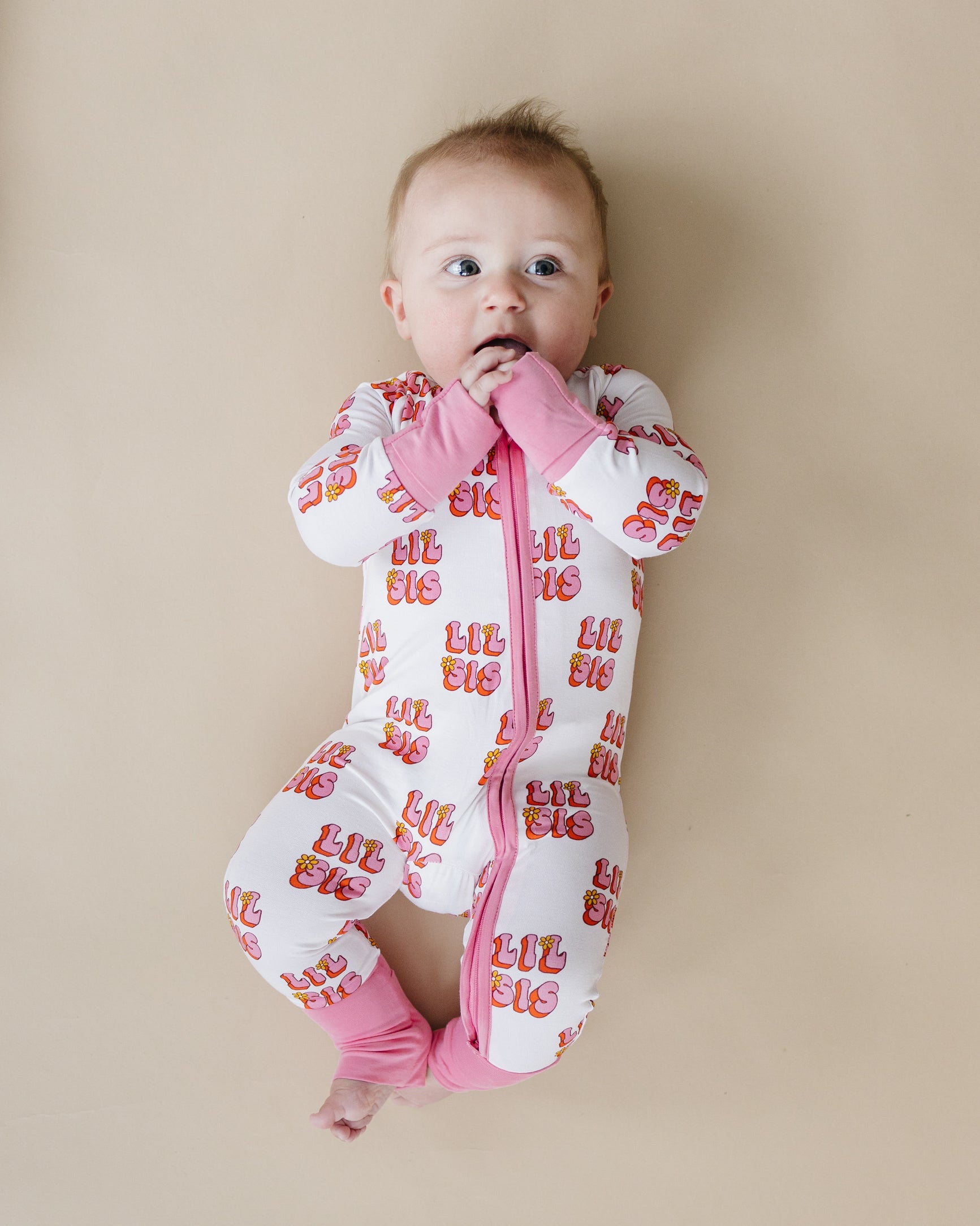Baby Girl Lil Sis Bamboo Zip Pajama Romper