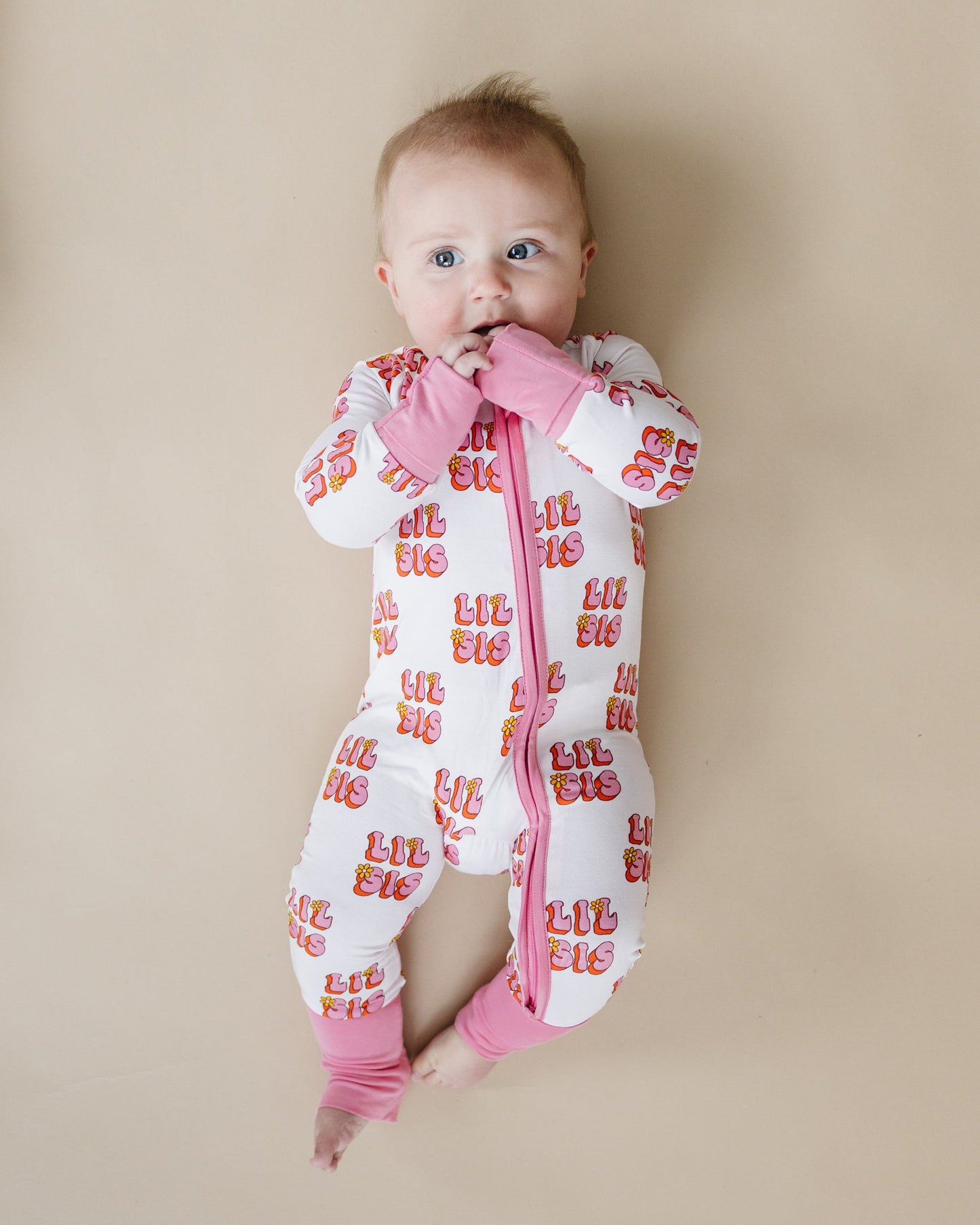 Baby Girl Lil Sis Bamboo Zip Pajama Romper