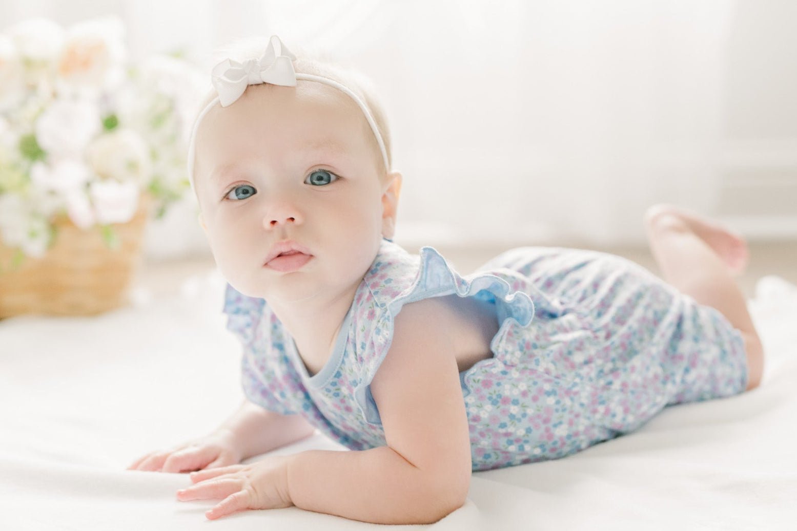 Liliana Sky Blue Pima Cotton Frilly Bubble Romper - Blissfully Lavender BoutiqueFeather Baby