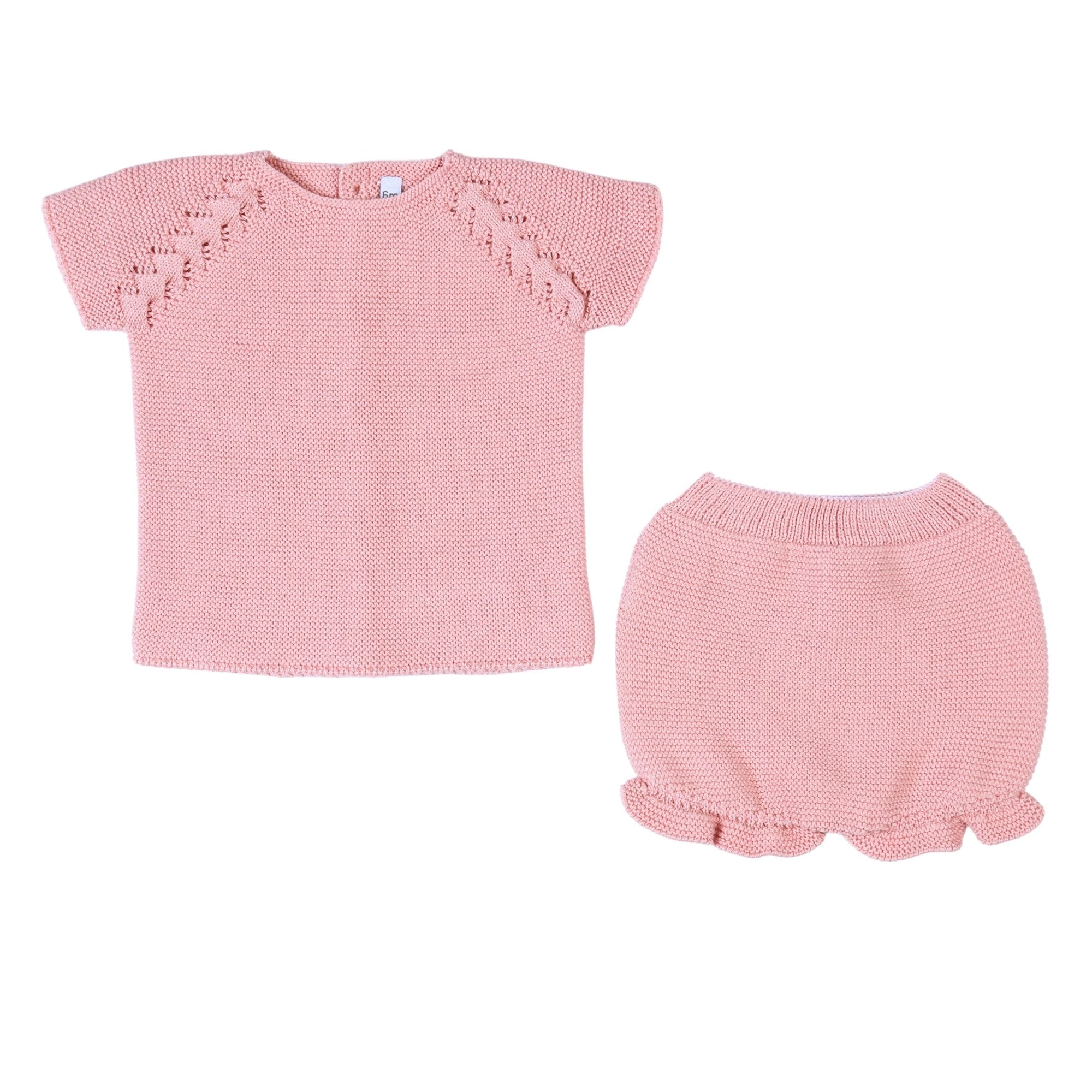 Pink Cotton Knit Shorts Set
