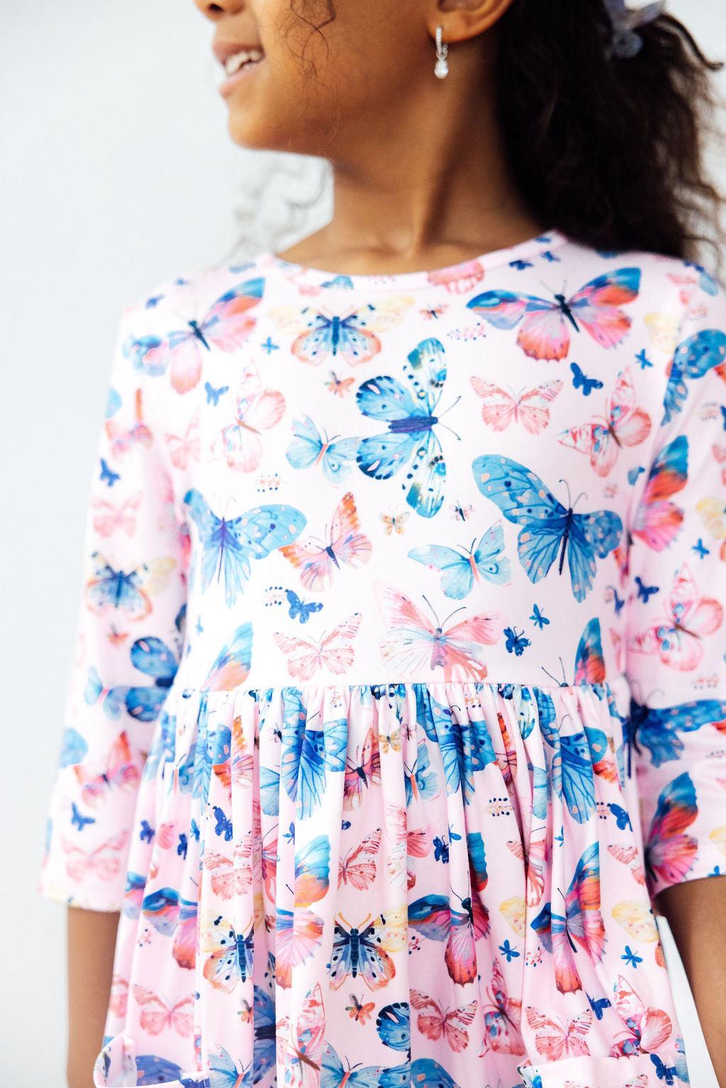 Little Flutters 3/4 Sleeve Pocket Twirl Dress - Blissfully Lavender BoutiqueMila & Rose ®