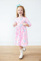 Little Miss Chickie 3/4 Sleeve Pocket Twirl Dress - Blissfully Lavender BoutiqueMila & Rose ®