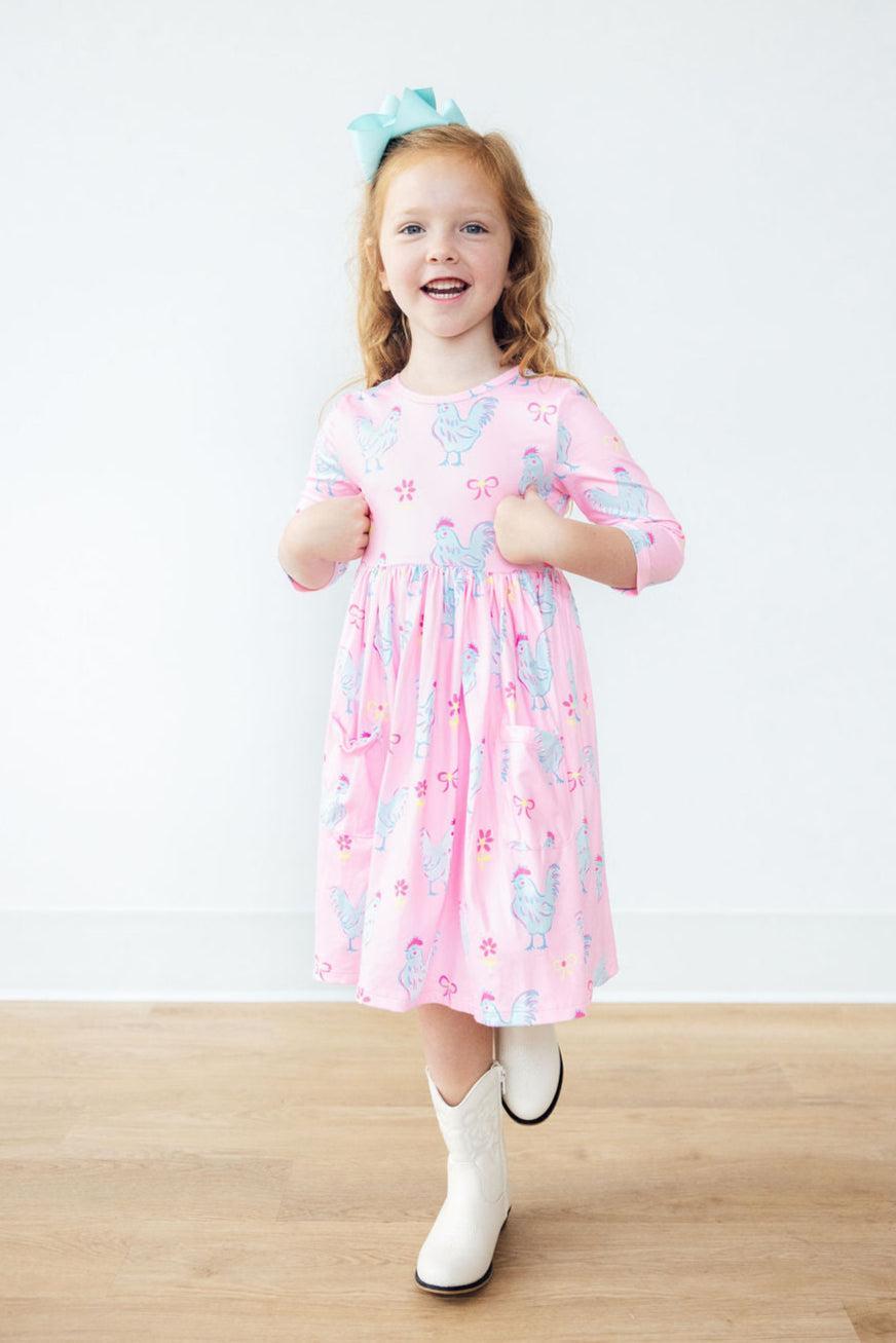 Little Miss Chickie 3/4 Sleeve Pocket Twirl Dress - Blissfully Lavender BoutiqueMila & Rose ®