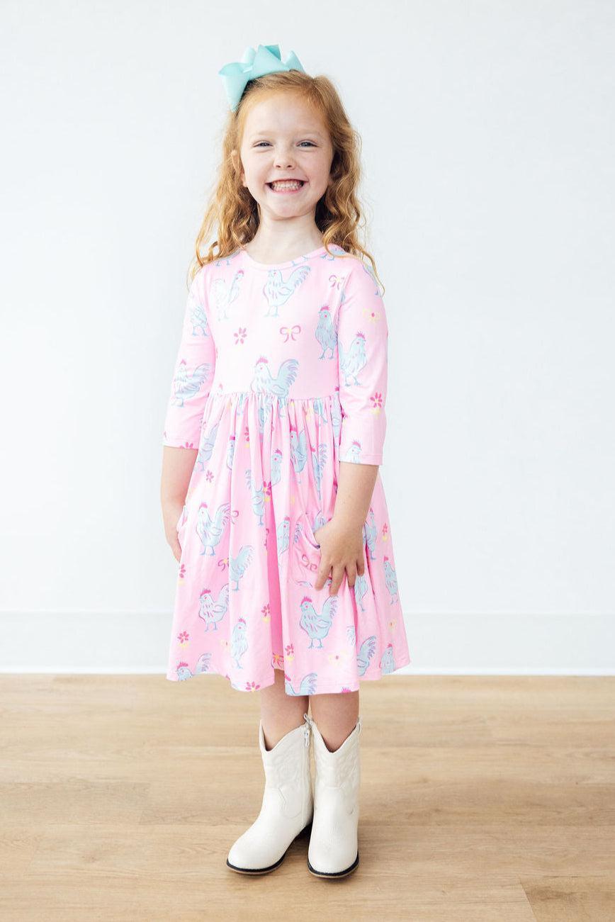 Little Miss Chickie 3/4 Sleeve Pocket Twirl Dress - Blissfully Lavender BoutiqueMila & Rose ®