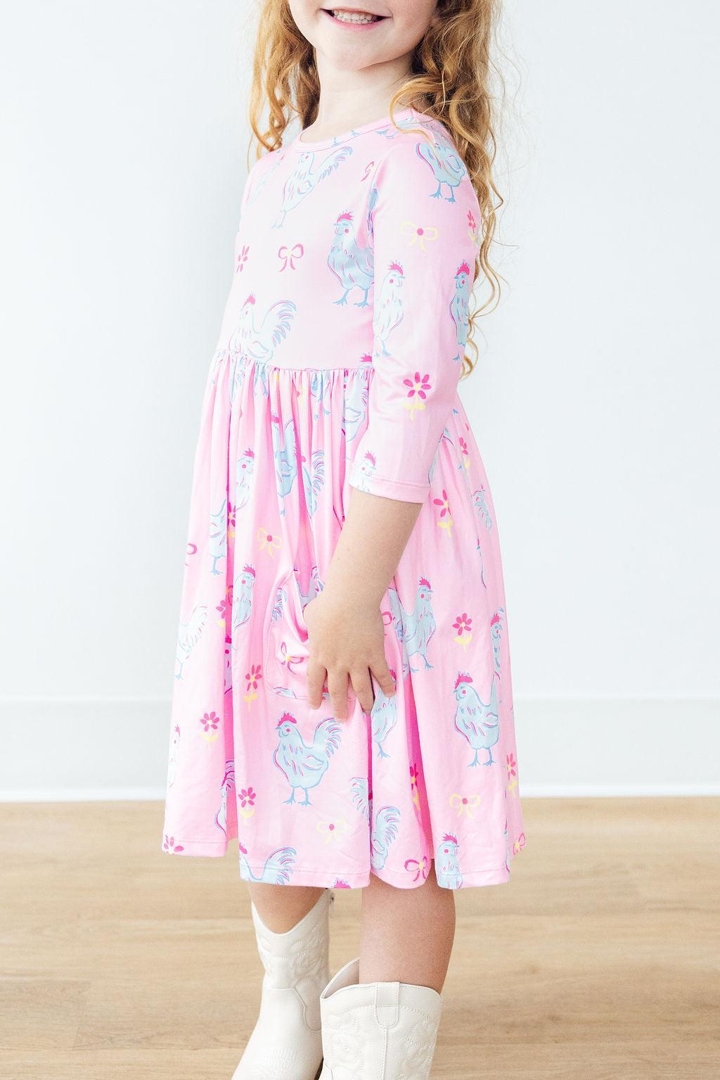 Little Miss Chickie 3/4 Sleeve Pocket Twirl Dress - Blissfully Lavender BoutiqueMila & Rose ®