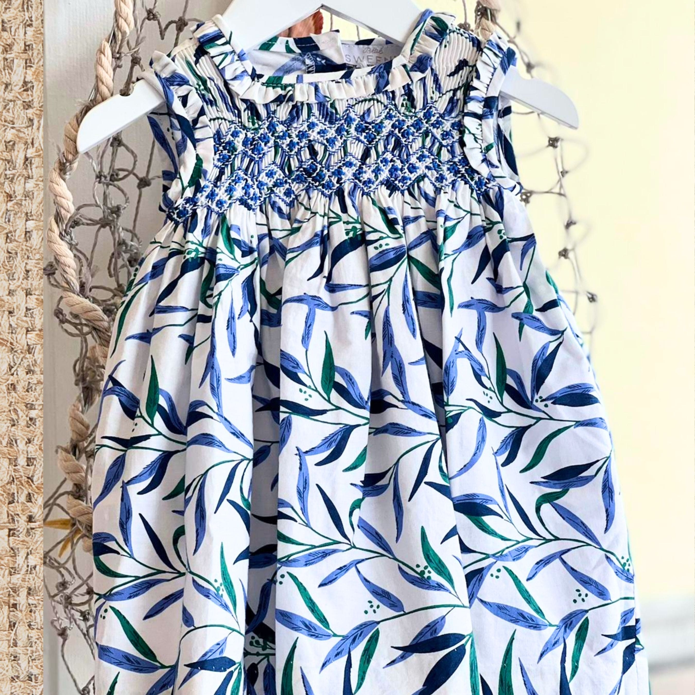 Livy Blue & Green Floral Smocked Dress