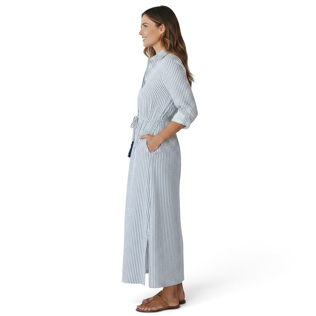 Anais Women's Button Front Shirtdress Marine Stripe