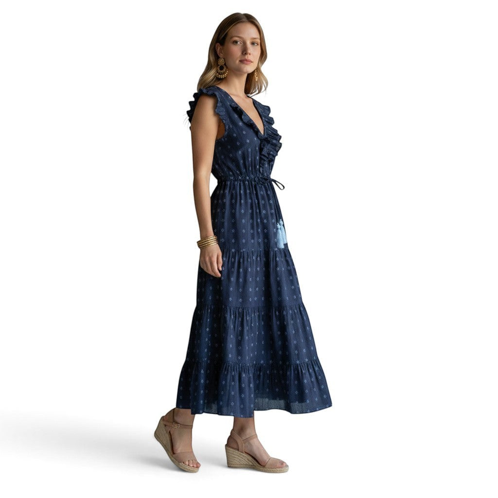 Giselle Women's Maxi Dress Navy Turquoise Swiss Dot