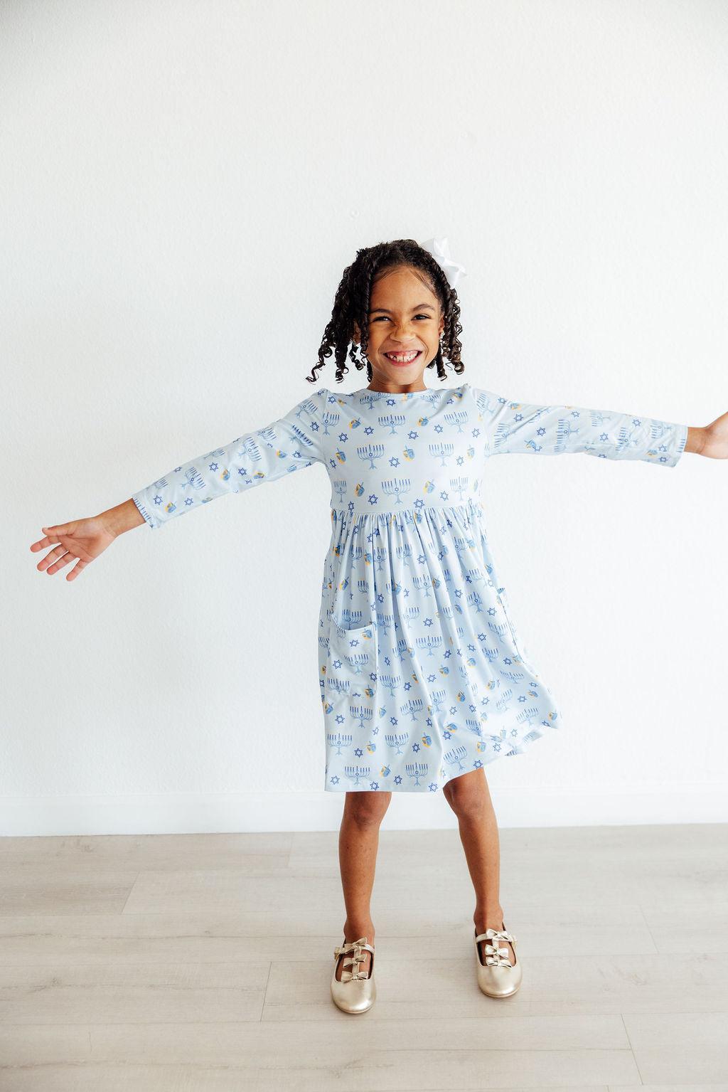 Dreidel Darling Long Sleeve Pocket Twirl Dress