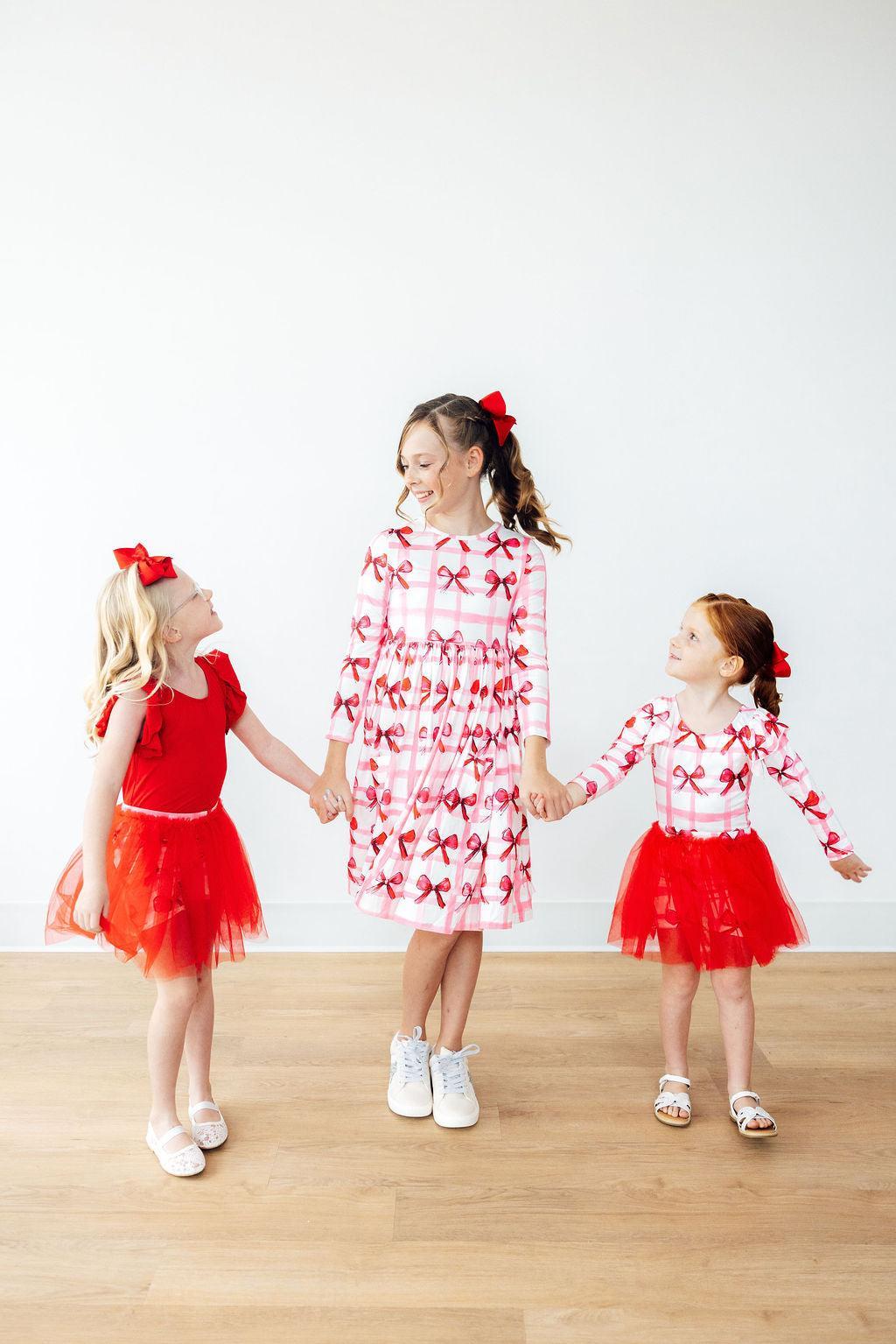 Bow La La Long Sleeve Flutter Sleeve Leotard