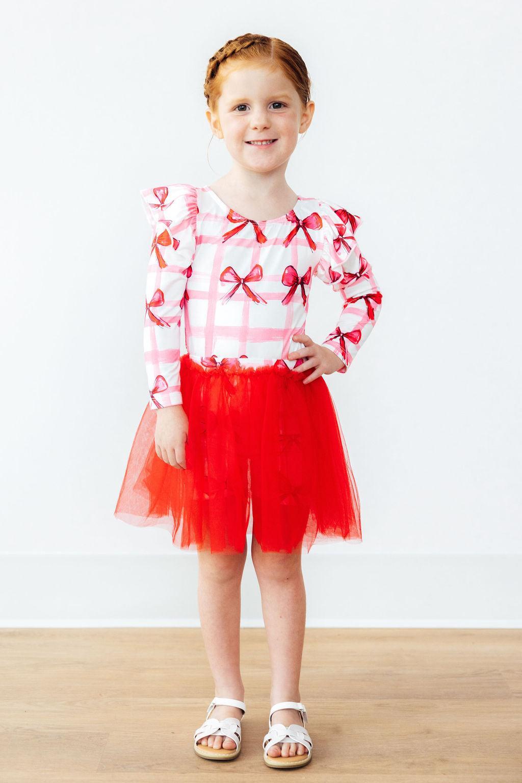 Bow La La Long Sleeve Flutter Sleeve Leotard