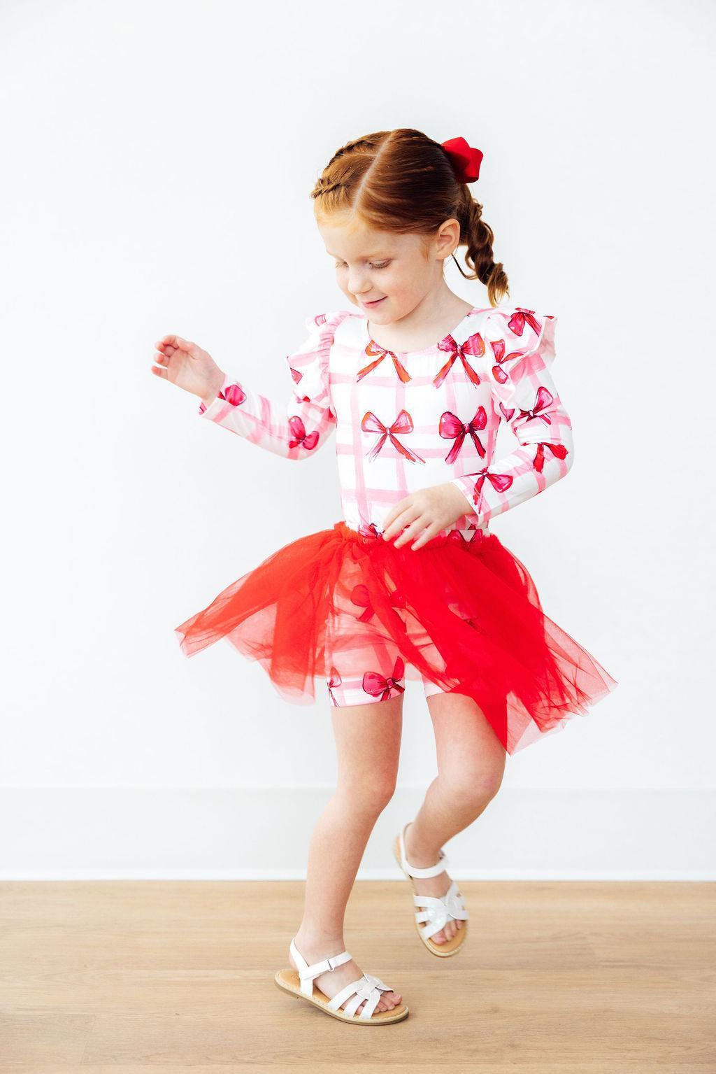 Bow La La Long Sleeve Flutter Sleeve Leotard