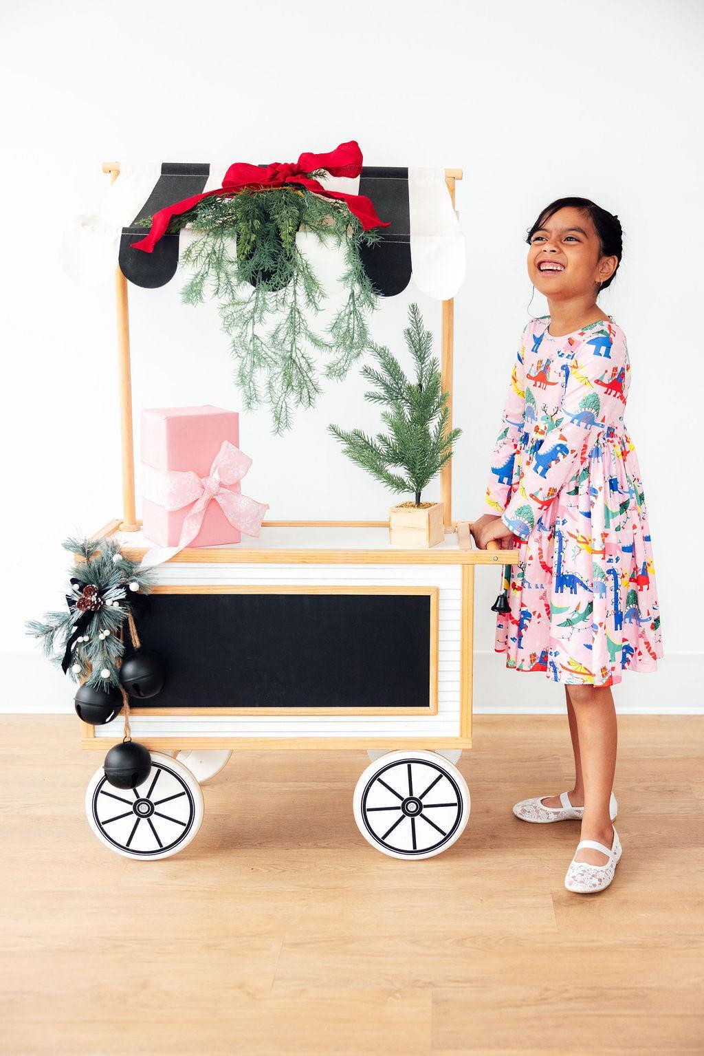 Jingle Saurus Long Sleeve Pocket Twirl Dress