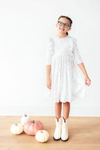 Pumpkin Kisses, Harvest Wishes 3/4 Sleeve Ruffle Twirl Dress